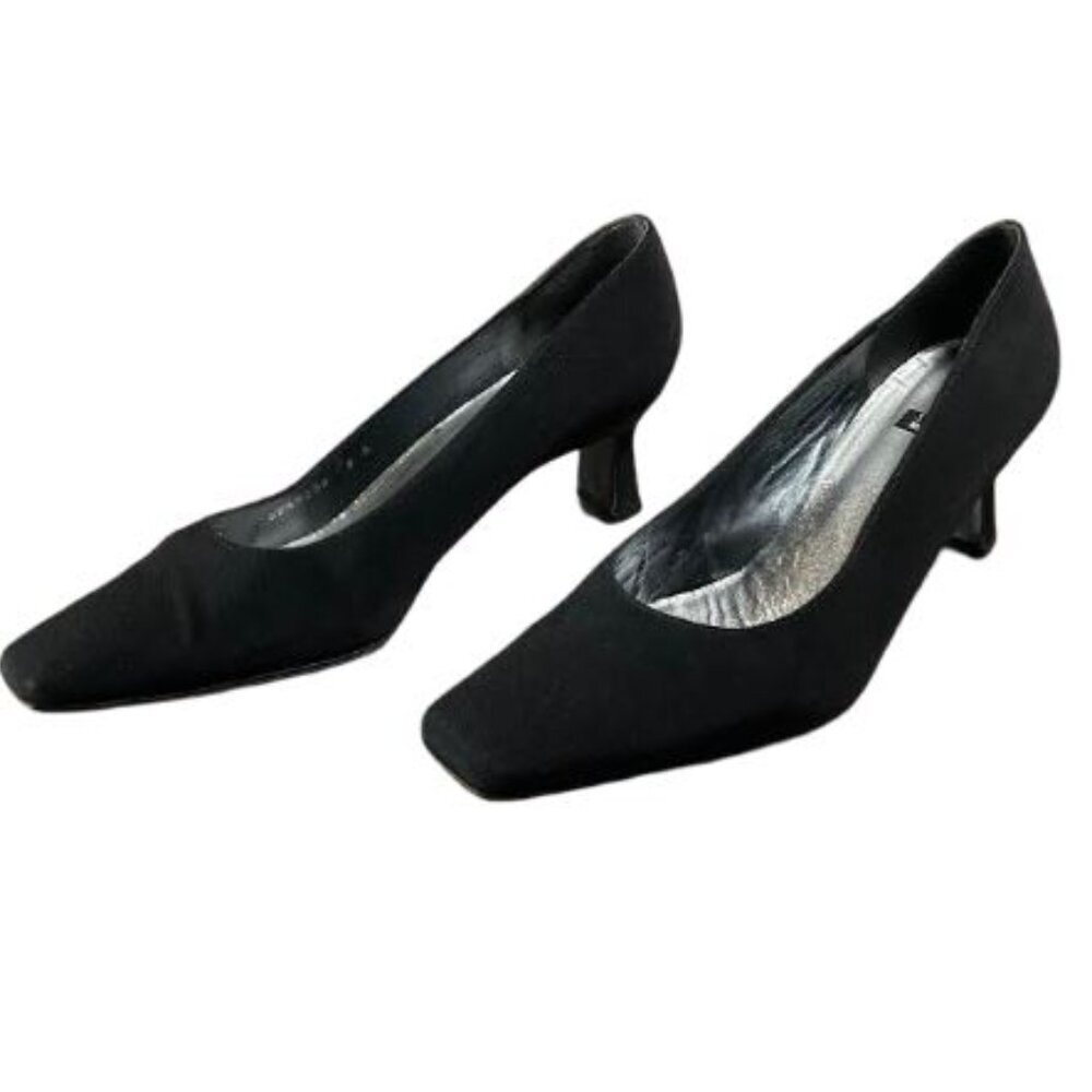 Stuart Weitzman Chisel Toe Black Fabric Pumps Cla… - image 2